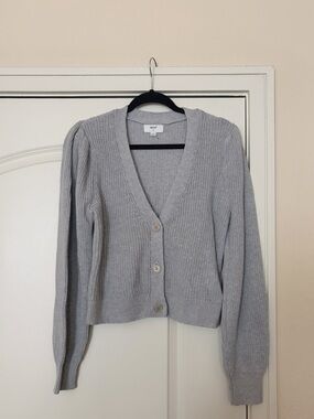 aerie Light Gray Ribbed V-Neck Button Cardigan